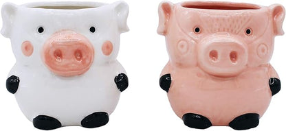 Cute Pig Planter Kitchen Pig Decor 2 Pack Ceramic Succulent Flower Pots with Drainage Hole, Office Décor