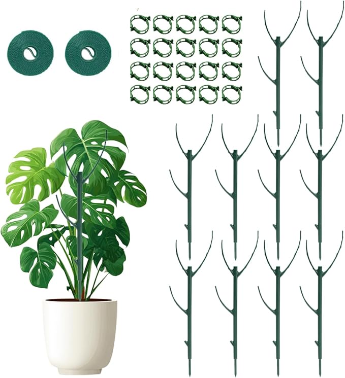 10 Pack Monstera Plant Support, 75inch Stackable Plant Stakes with 20Pcs Clips & 2Pcs Ties, Alternative to Moss Pole Plants Sticks Structures for Climbing Indoor Outdoor Potted Plants