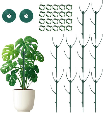 10 Pack Monstera Plant Support, 75inch Stackable Plant Stakes with 20Pcs Clips & 2Pcs Ties, Alternative to Moss Pole Plants Sticks Structures for Climbing Indoor Outdoor Potted Plants