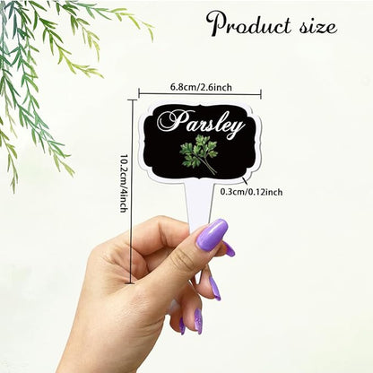arricraft 15 Pcs Black T-Shaped Acrylic Plant Labels, Black Background Framed Herb Theme Waterproof Garden Stake Labels for Indoor Outdoor Potted Plants Nursery Marker Decoration 4.01x2.68 inches