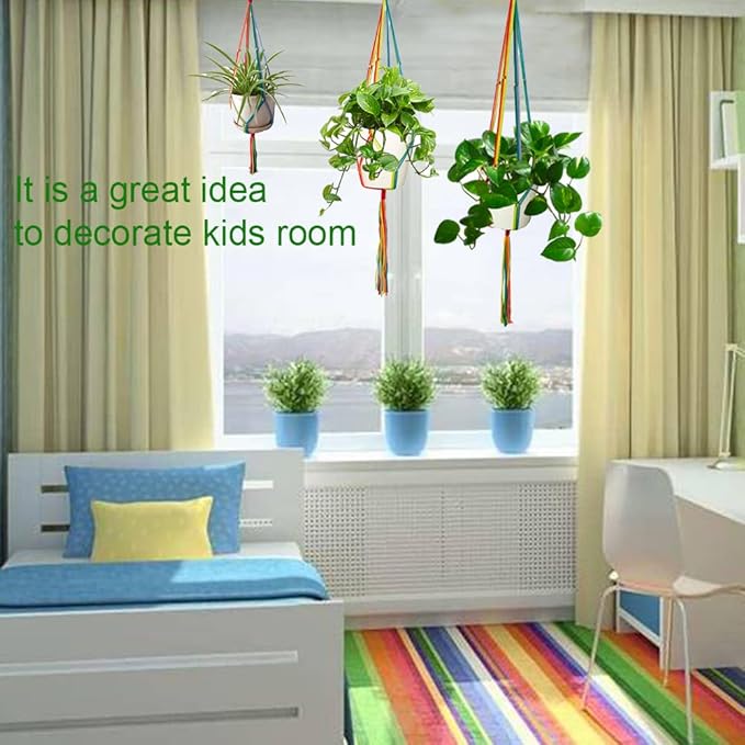 Rainbow Macrame Plant Hangers Indoor Outdoor, Different Size Flower Pot Holder Hanging Plant Holder for Windows Garden Boho Home Decor