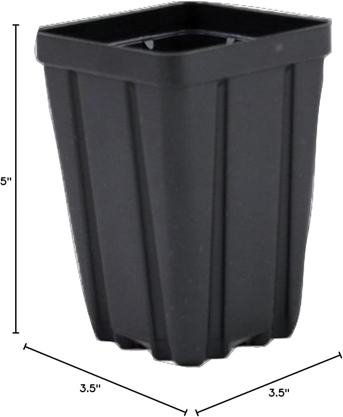 Square Greenhouse Pots 3.5 inch x 5 inch- Black - Plastic - Deep - Qty 25 by Growers Solution
