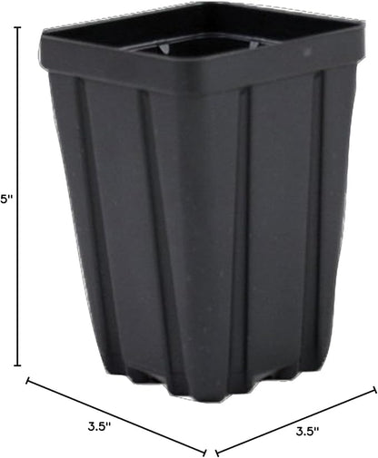 Square Greenhouse Pots 3.5 inch x 5 inch- Black - Plastic - Deep - Qty 25 by Growers Solution
