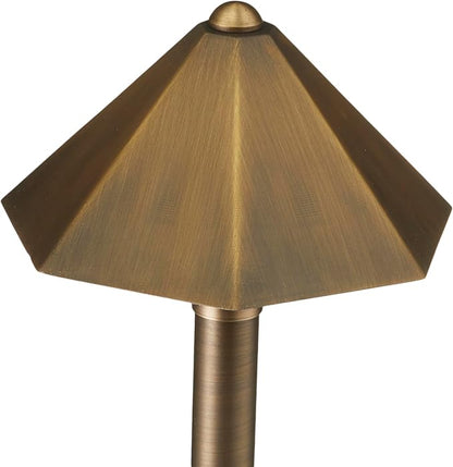 VOLT Parasol 12V Brass Path Light (25" Tall, 7" Shade) with 3W 2700K Warm White G4 LED Bulb for Low Voltage Landscape Lighting on Outdoor Pathway, Walkway, Garden, Driveway or Patio