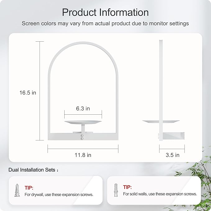 White Metal Wall Plant Holder - 2-Pack Wall Mounted Plant Stands and Hanging Holders for Indoor Planter and Flower Pot - Arch Decor Shelf for Plant Storage (Pot Not Included)