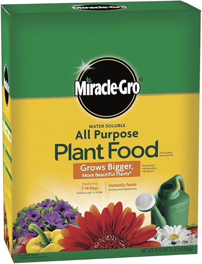 Miracle-Gro Water Soluble All Purpose Plant Food - Fertilizer For All Indoor or Outdoor Plants including Roses, Flowers, Vegetables, Houseplants, Trees, and Shrubs, 10 lbs.