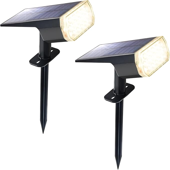 Solar Lights Outdoor Waterproof: IP65 Led Spot Light Decorations for Garden Patios - 3 Lighting Modes Solar Powered for Yard - Dust to Dawn Uplighting Landscape Pathway Drive 2PC Warm