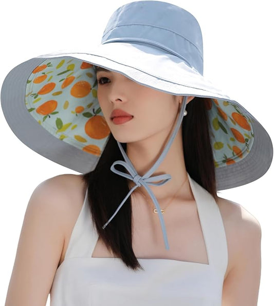 Wide Brim Women Sun Hat Summer Beach Bucket Fishing Hats Metal Wired Edge Packable UV Protection for Hiking Garden Travel
