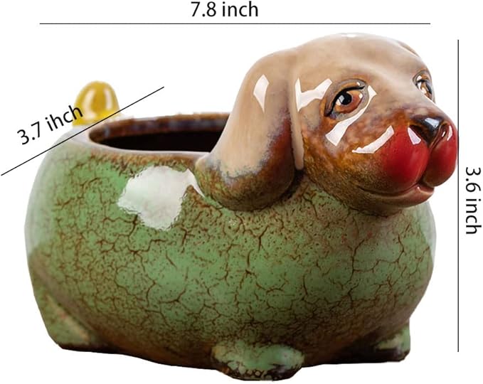 WAIT FLY Cute Animal Ceramic Flower Pot Succulent Planter-Dog