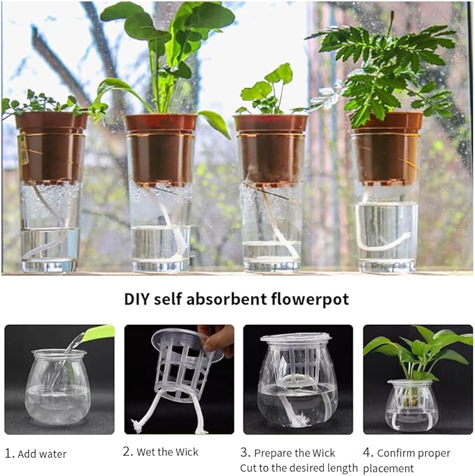 49.2 feet 1/4 Inch Natural White Self Watering Wick Cord Automatic Watering Cotton Rope System Hydroponic Wicking for Vacation Plant Care Capillary Wicks for Self Watering Planters and Pot