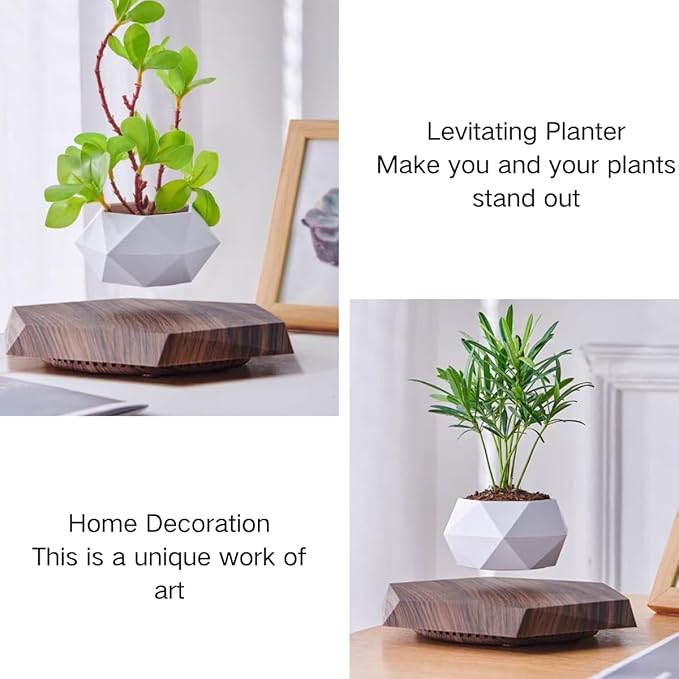 MOOCCI Floating Plant Pot Magnetic Levitating Plant Pot for Succulents, Air Bonsai and Fake Flowers and Plants, Unique Decor for Home, Office and Desk, Father's Day (Brown)