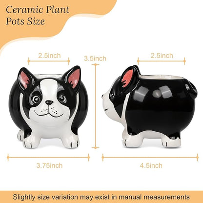 EFISPSS 4PCS Animal Succulent Plant Pots, Mini Doggy Shape Succulent Planter Pots with Drainage Hole, Ceramic Flower Pots for Home Decor and Office Desk Decoration