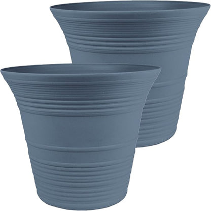 The HC Companies 12 Inch Sedona Round Self Watering Planter Pots, Lightweight UV-Resistant Plastic Indoor & Outdoor Planters, 2-Pack Flower Pots for Garden & Home Decor, Slate Blue