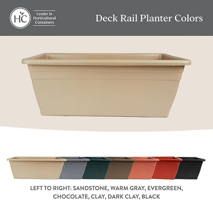 The HC Companies 24 Inch Deck Rail Planter Box with Drainage Plug, Lightweight UV-Resistant Plastic Outdoor Planters for Wood Deck Rail, Flower Box for Garden, Patio, Balcony, and Fence, Black