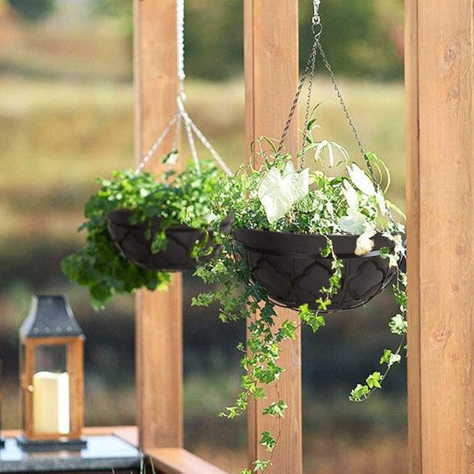 Non-Woven Fabric Plant Grow Bags Replacement Coco Liner Window Basket,Trough Shaped Wall and Deck Mount Planters,Round Hanging Basket (2Pack, 14IN)