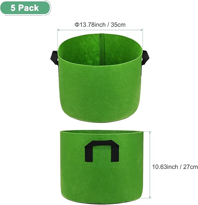 5-Pack Plant Grow Bags 7 Gallon Grow Bags 300G Thickened Fabric Pots with Durable Handles Plant Garden Grow Pots for Fruits/Vegetables/Flowers/Plants [Green]