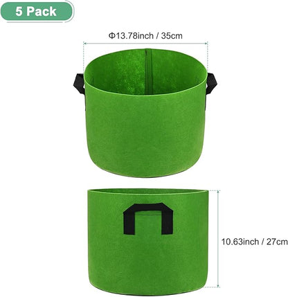 5-Pack Plant Grow Bags 7 Gallon Grow Bags 300G Thickened Fabric Pots with Durable Handles Plant Garden Grow Pots for Fruits/Vegetables/Flowers/Plants [Green]