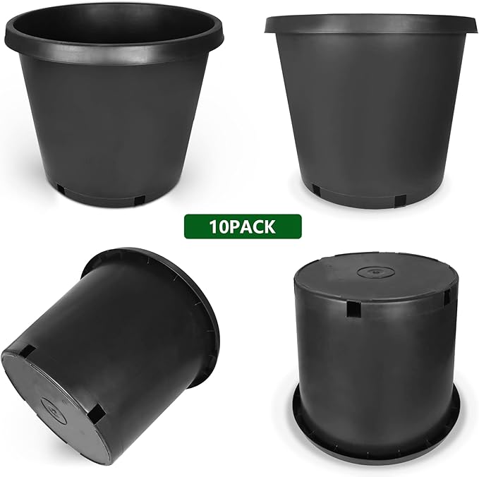 10-Pack 12.7 Gallon Round Planter Nursery Pots, Flower Plant Container Injection Molded Plastic Nursery Pots Gardening Pot for Indoor Outdoor Vegetables, Succulents, Black