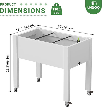 Raised Garden Bed with Wheels - Outdoor Mobile Elevated Resin Planter Box with Drainage Holes for Vegetables Flower Herbs (1 Pack, White)