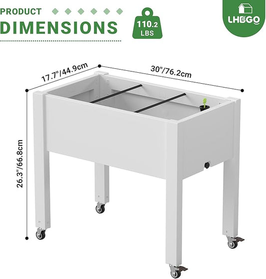 Raised Garden Bed with Wheels - Outdoor Mobile Elevated Resin Planter Box with Drainage Holes for Vegetables Flower Herbs (1 Pack, White)