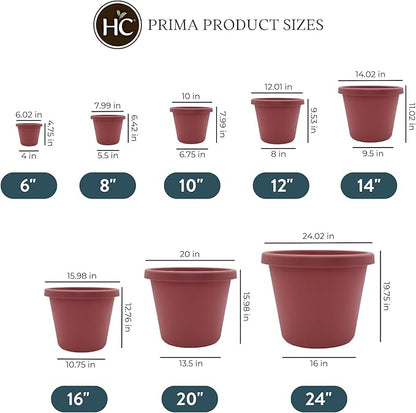 The HC Companies 20 Inch Round Prima Planter - Large Plastic Plant Pot with Rolled Rim for Indoor Outdoor Plants Flowers Herbs, Clay