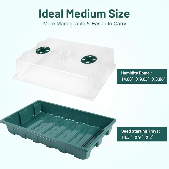YoleShy 5 Packs Seed Starter Tray with Dome Reusable Plastic Plant Growing Trays with Humidity Domes Lids Thickened Sturdy for Seed Starting Germination Growing Seedling Propagation,14.5"x9"