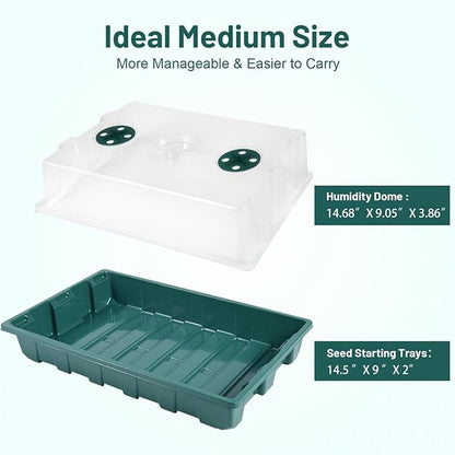 YoleShy 5 Packs Seed Starter Tray with Dome Reusable Plastic Plant Growing Trays with Humidity Domes Lids Thickened Sturdy for Seed Starting Germination Growing Seedling Propagation,14.5"x9"