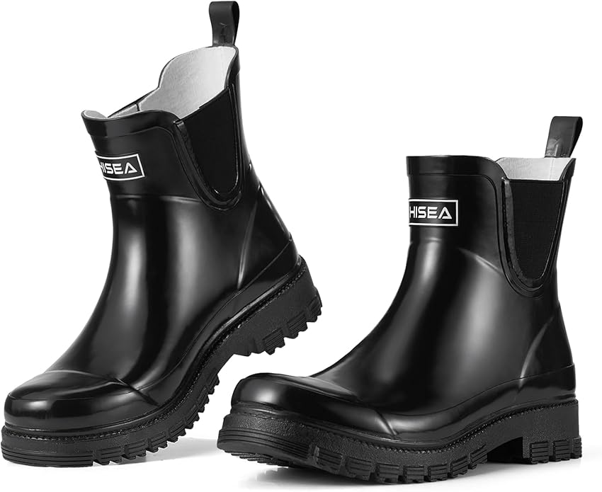 HISEA Ankle Rain Boots for Women Waterproof Chelsea Short Rubber Garden Shoes for Ladies Lightweight Fashion