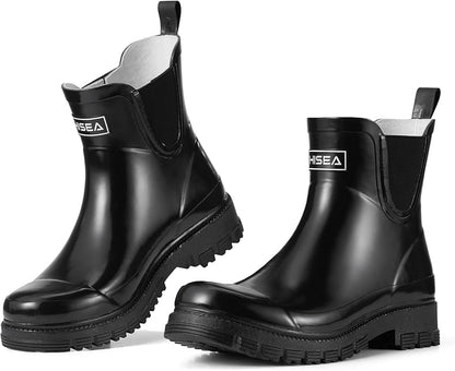 HISEA Ankle Rain Boots for Women Waterproof Chelsea Short Rubber Garden Shoes for Ladies Lightweight Fashion