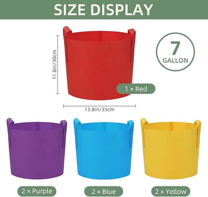 LITLANDSTAR 7-Pack 7 Gallon Colorful Grow Bags, Thickened Nonwoven Plant Fabric Pots with Handles, Heavy Duty Garden Planting Bag for Vegetable, Herbs & Flowers, Come with 4 Colors