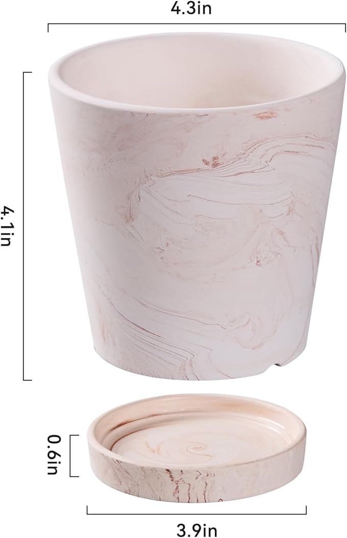 4 in Flower Planters Indoor, Modern Red Terra Cotta Plant Pot, Succulents Containers with Drain Hole Saucer, Decorate Home, Office, Outdoor/Garden Plants