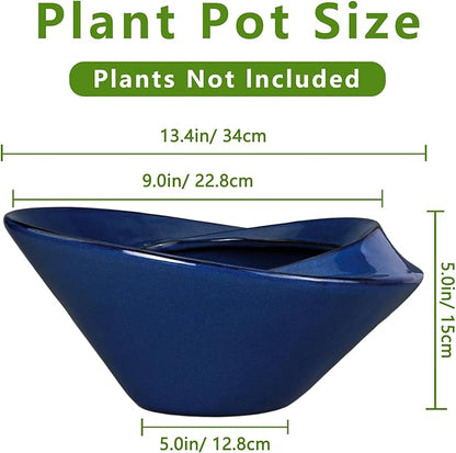 Bonsai Tree Pot 13 Inch - Ceramic Succulent Pots Large Bonsai Planter for Indoor Outdoor Plants Decorative Plant Pot with Drainage Hole Flower Pot for House Garden Room Home Decor Blue
