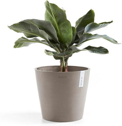 Ecopots Amsterdam Durable Modern Round Indoor/Outdoor Recycled-Based Composite Flower Pot Planter, Taupe, 16"