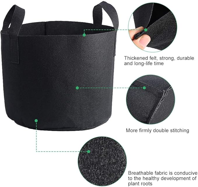 Black Felt Plants Growing Bag, Plant Grow Bags Garden Bag to Grow Vegetables, Vegetable Potato Planter Containers Flower Aeration Planting Pot Container for Planting Potatoes (7 Gallon (30 x 35cm))