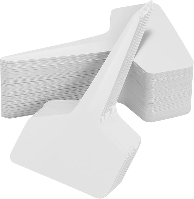 200 Pcs Plant Labels T-Shape, 4 Inch Plastic Potted Plant Name Tags, Seedlings Seed Label Markers Nursery Plant Stake Tag with Bonus Marking Pen for Outdoor Indoor Garden Patio Flower Vegetable, White