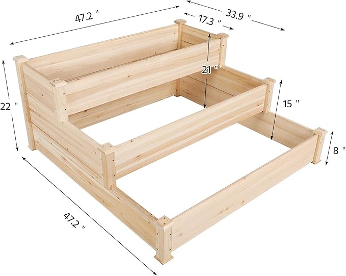Topeakmart 3 Tier Raised Garden Bed Wood Garden Box Wooden Vegetables/Flower/Herb Elevated Garden Planter Boxes Outdoor, Wood