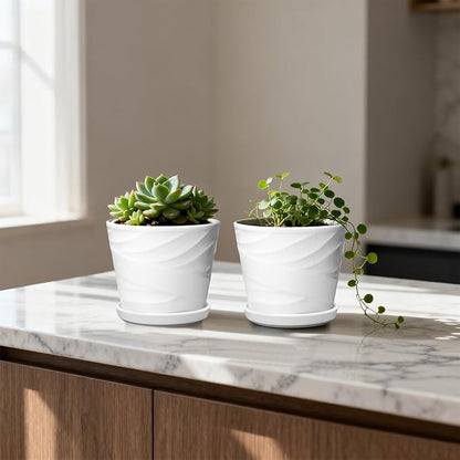5 Inch Plant Pots,Ceramic Planter with Drainage and Saucer,Ceramic Pots for Plants,Planters for Indoor Plants,Ceramic Flower Pots(5.5 in Diameter,4 Pack)