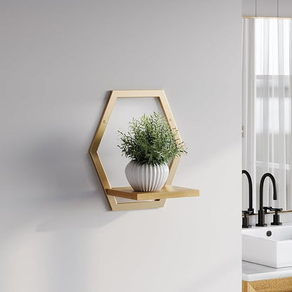 3 Pack Solid Wood & Heavy Duty Metal Wall Plant Stands,9inch Natural Wood Shelf, Boho Arch Hanging Planter for Indoor 25 LB Load for Plants, Flowers, Herbs Golden
