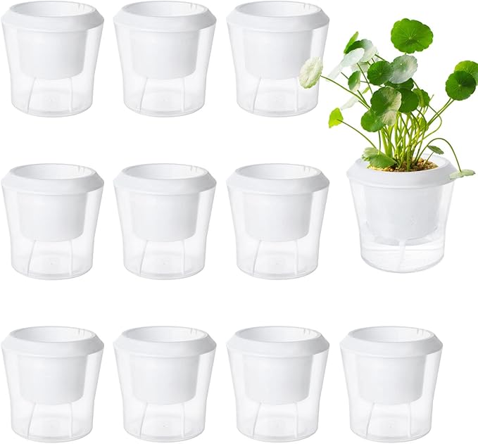 MNKNENG 12 Pack Self Watering Pots for Indoor Plants 4.3 Inch Small Self-Watering Planter Pots with Water Level Indicator, Clear Plastic Round Plant Pot for Succulent, Flower, Herb,Office Home Decor