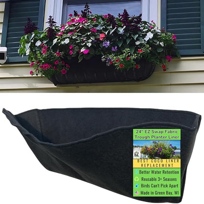 24 Inch Fabric Trough Coco Liner Replacement for Window Basket Flower Planter - 24" Coconut Coco Fiber Alternative for Hanging Basket Planters. Use 3+ Seasons - Made in The USA!