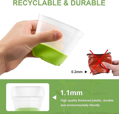 36 Pack 4 Inch Square Plastic Nursery Pots, Clear Plant Pot with Soft Silicone Base, Flower Pots with Drainage Holes, Reusable Seedling Pots