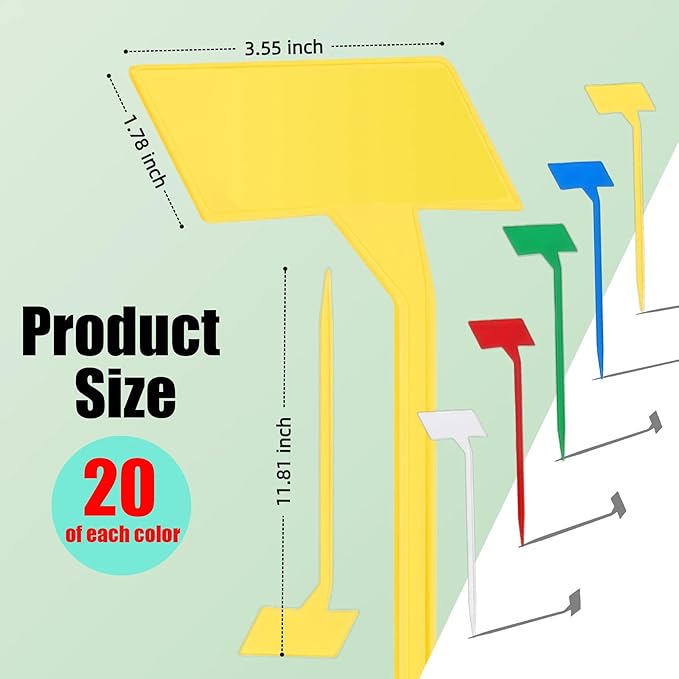 100 Pack T-Type Plant Labels for Outdoor Garden (5 Colors) with 104 Black Stickers & 2 Gold Paint Pen, Large 11.8" Waterproof Plastic Garden Markers Tags for Herbs, Flowers, Vegetables