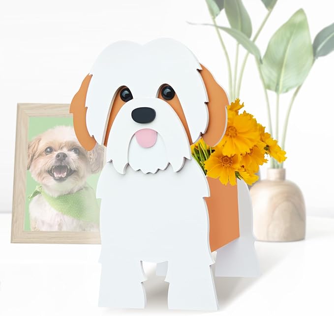 Shih Tzu Dog Planter, Cute Animal Shape Flower Planters, Plant Pots for Indoor/Outdoor Garden Decor, Unique Gifts/Souvenirs for Pet Lovers (Brown)