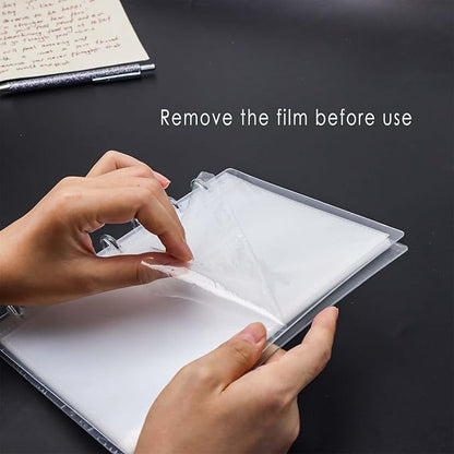Discbound Photo Album with Clear PET Cover 20 Sheets Clear PP Sleeves 7 Discs Bound Organizer Left Side Open Pockets for Cash Money Stickers Photos Cards (7 Rings 1 Pocket)