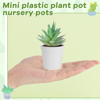 Yaomiao 200 Pcs 2 Inch White Mini Plastic Plant Pot Nursery Seedling Pots Seed Starter with Drainage Holes for Indoor Outdoor Garden Succulent Plants Cuttings Transplanting