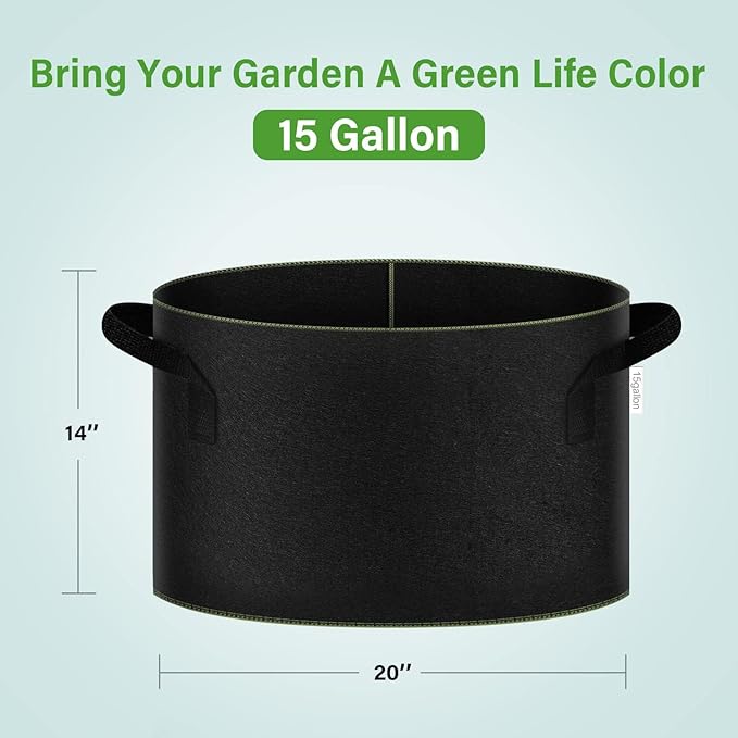 iPower Grow Bag 15 Gallon 5-Pack Heavy Duty Plant Pots, Nonwoven Fabric Containers Aeration with Nylon Handles, for Planting Vegetables, Fruits, Flowers, 2024 Version Black