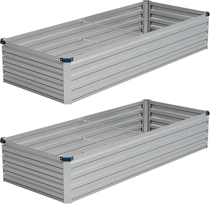 Vengarus 8x2x1FT (2 Pack) Galvanized Raised Garden Bed-Outdoor Planter Box for Vegetables,Metal Flower Boxes with Corner,Planter Raised Bed,(Silver)
