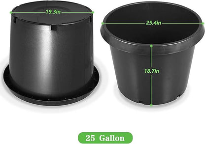 5 Pack Planter Nursery Pots 25 Gallon Pot for Plants, Plastic Planter Pots, Round Black Grower Pot with Drainage Hole for Nursery Garden