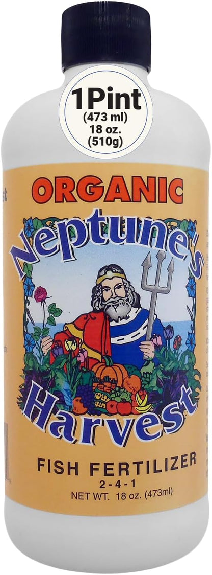 Neptune's Harvest Fish Fertilizer (2-4-1) - 18oz Pint - Organic Liquid Plant Fertilizer - Fish Hydrolysate for Vegetables, Flowers, Fruit, Trees, Grass - Indoor and Outdoor Plant Food