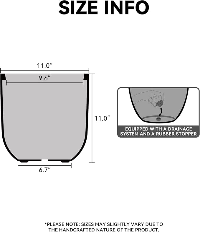 Kante 11.0" Round Concrete Planter, Large Cylinder Plant Pot with Curved Bottom and Drainage Hole, for Indoor and Outdoor Use – Garden or Patio, Charcoal Finish with Painted Interior